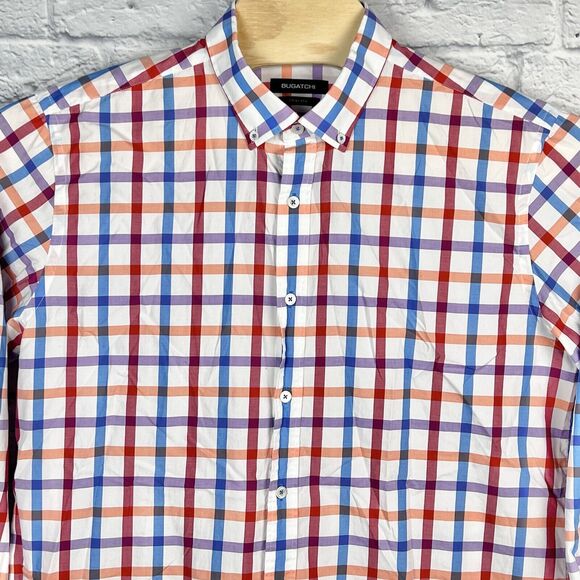 Bugatchi Men Colorful Button Long Sleeve Casual Shaped Fit Flip Cuff Shirt Sz XL - Picture 4 of 9